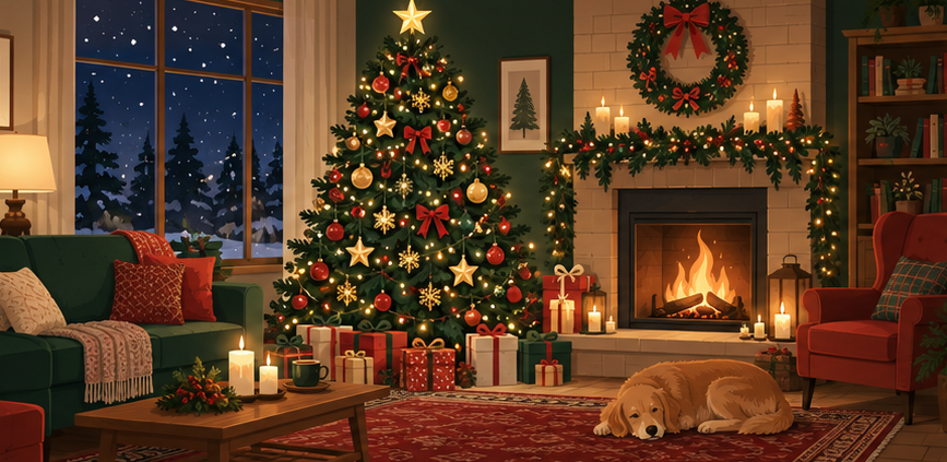 飾り付けされたクリスマスツリーのイラスト